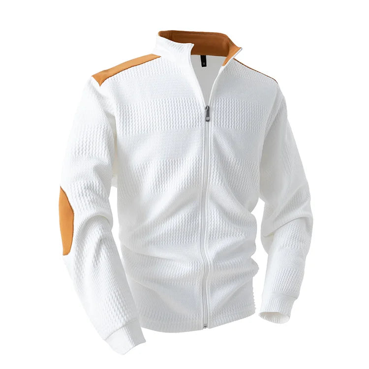 RNSHANGER Men's Casual Lapel Zipper Jacket Spring Casual Daily Fashion Color Matching Outdoor Sports Slim Long-sleeved Coats