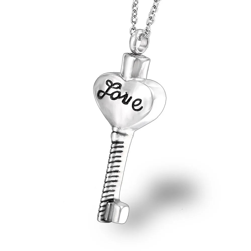 Popular Stainless Steel Urn Pendant Souvenir Men Women Pet Hair Tin Memorial Love Key Necklace for Ashes