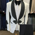 Fashion White Jacquard Black Shawl Lapel Costume Homme Men Suits Wedding Groom Tuxedo Terno Masculino Slim Fit Blazer 2 Pieces