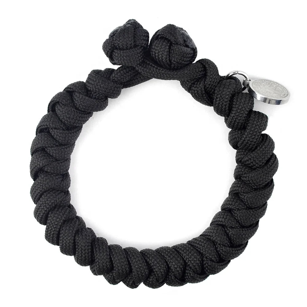 Catholic Stainless Steel Saint Benedict Medal Black Paracord Bracelet Hand Woven Bracelets for Men