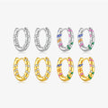 FUAMAY 925 Silver Colorful Rainbow Clips Swirl Geometrical Hoops Earring Huggies  9mm Piercing Pendiente Pave Circle Earrings
