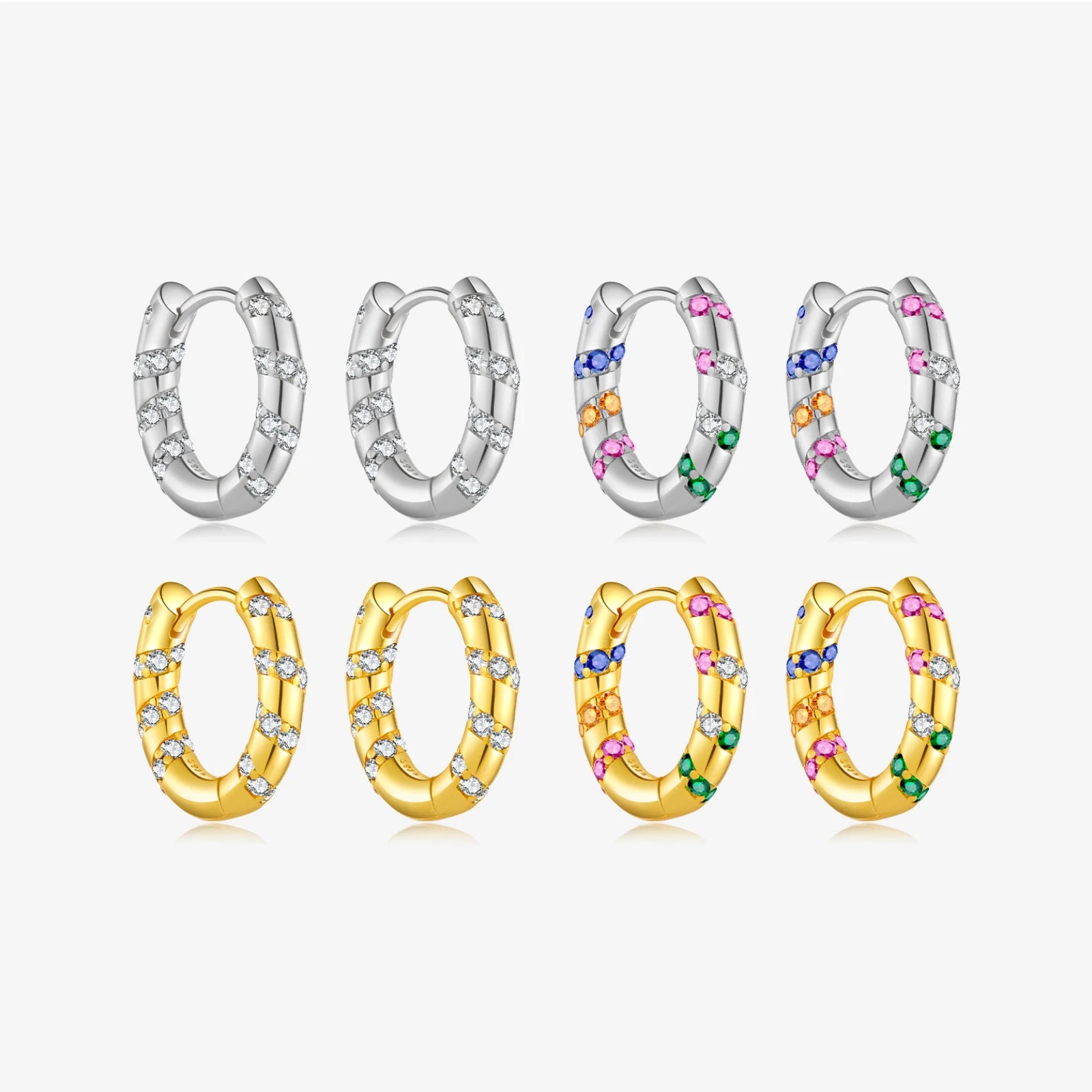 FUAMAY 925 Silver Colorful Rainbow Clips Swirl Geometrical Hoops Earring Huggies  9mm Piercing Pendiente Pave Circle Earrings