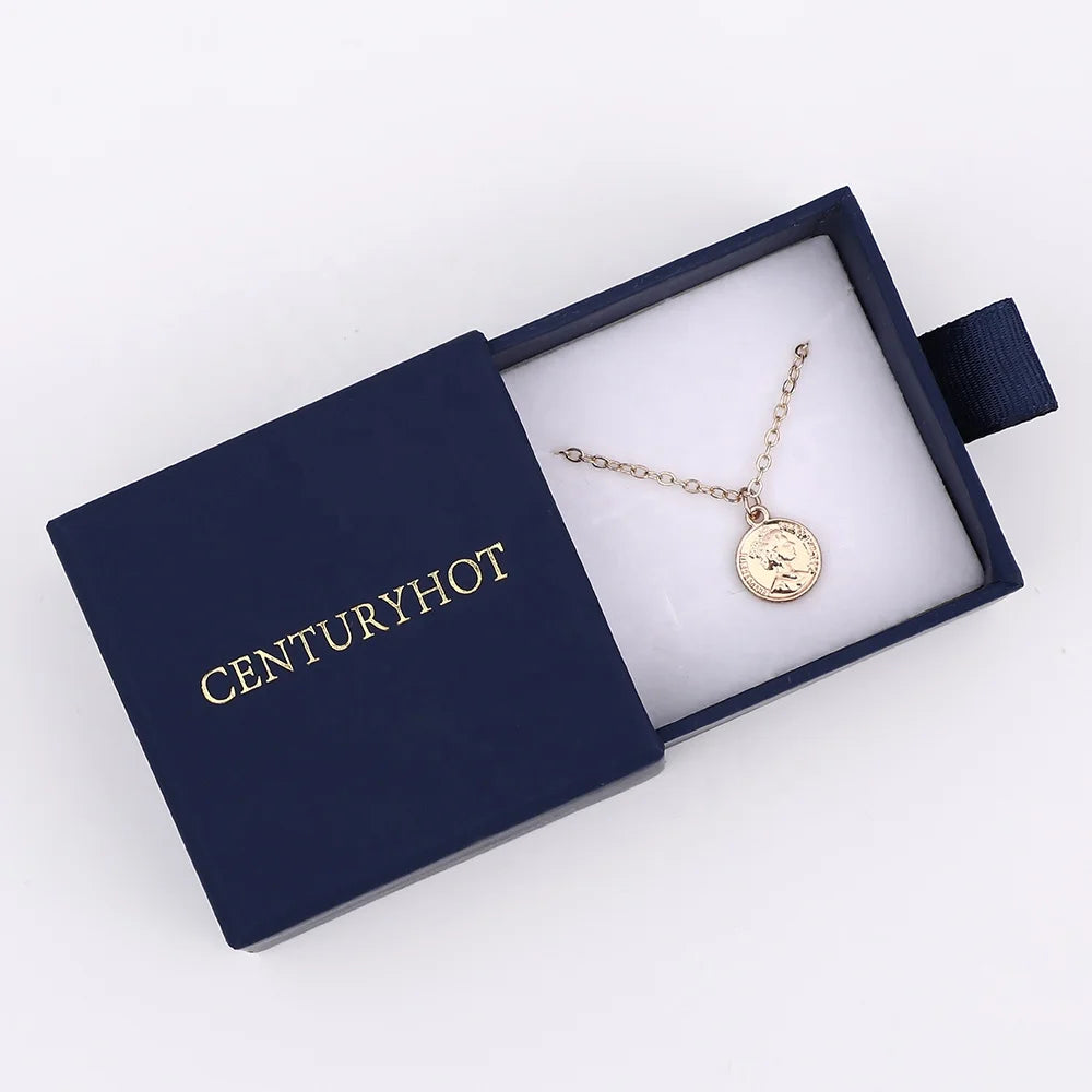 PUPPYSEW 6*6cm Navy Blue Sliding Jewelry Box With Personalized logo Cardboard Drawer Necklace Earrings Ring Jewelry Box