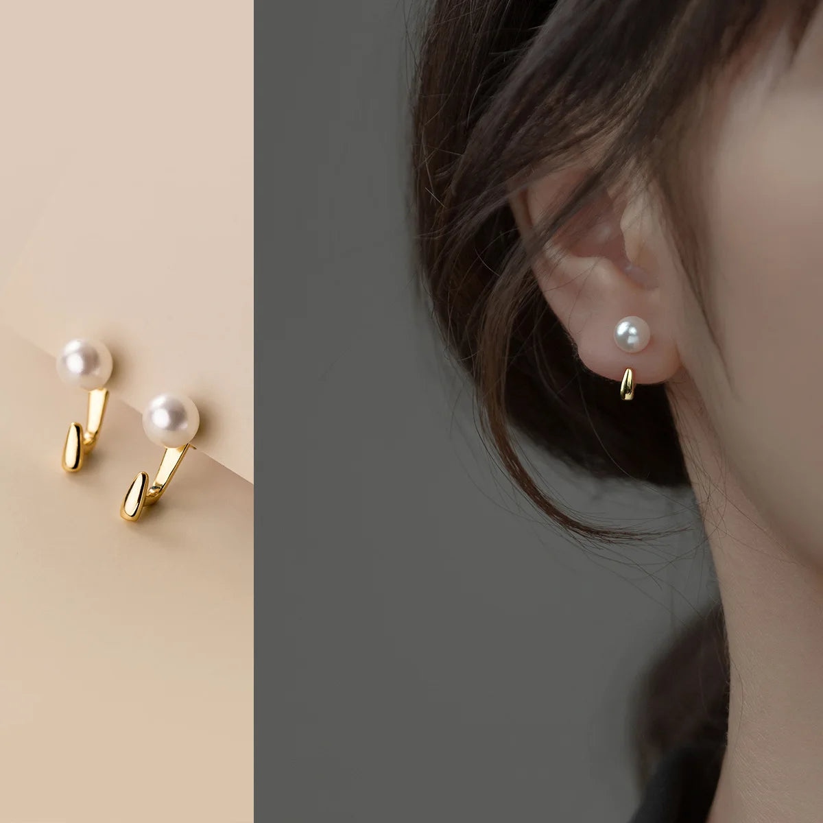 Elegant Fashion Rhodium Gold Plated Shell Pearl Earrings S925 Silver Stud Earrings for Women