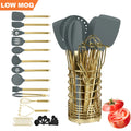 RTS Luxury Kitchen Tools Gadgets Silicone Cooking Utensils Stainless Steel Silicone Gold Cooking Utensils Kitchen Utensils Set