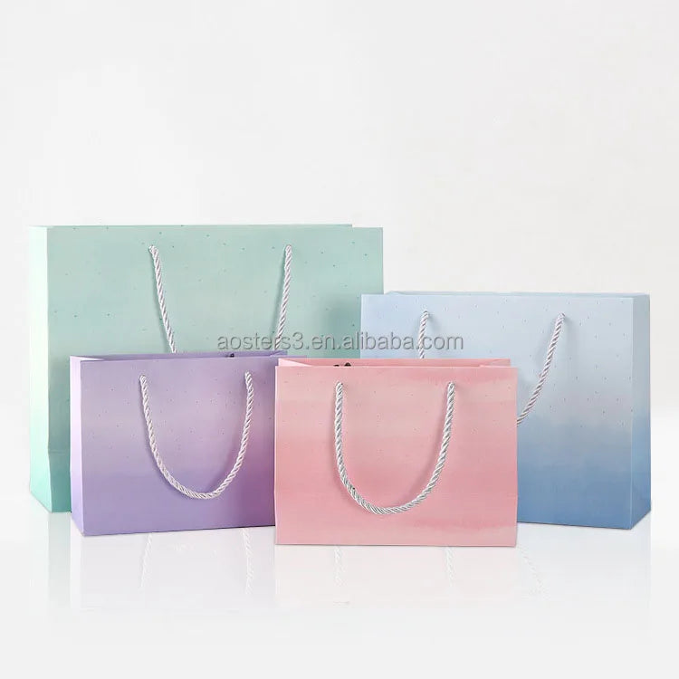 Luxury Pink & White Cardboard Shopping Paper Bag with Gold Foil Handles Printed Logo for Clothing Packaging Exhibitions