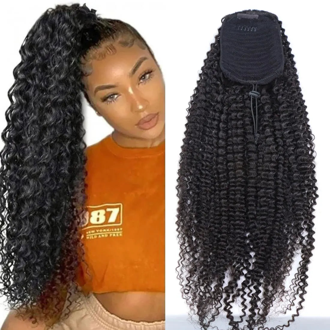 10A Grade 12x18cm Kinky Curly Ponytail Human Hair Drawstring Ponytail Hair Pieces for Women
