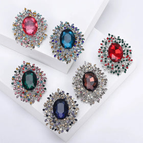 Wholesale Crystal Rhinestone Brooch Pin for Women Bridal Dress Oval Glass Diamond Corsage Jewelry Brooches Gift (KBL129)