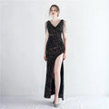 19280# Large Bead Order Style Socialite Party Split Long Short Sleeve Sequin Fishtail Dress