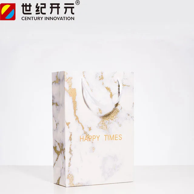 Customize Printed Personalized Luxury Gift Boutique Marble Paper Bag with Ribbon