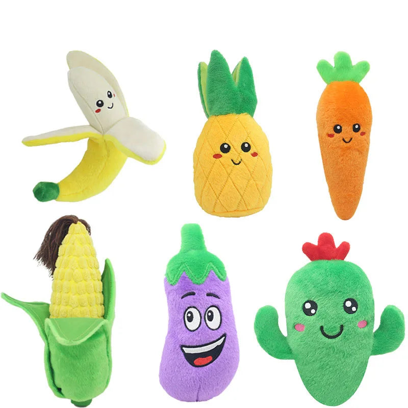 Wholesale Pet Plush Vocal Toys Fruit Vegetables Dog Cats Toy Supplies Cactus Corn Eggplant Squeaky Dog Toy