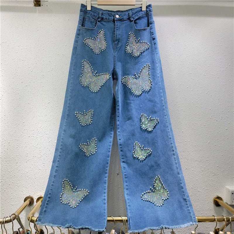 Boutique Wholesale 2025 Summer New Fashionable Design Casual Nail Bead High Waist Slimming Women's Jeans MegaBDM