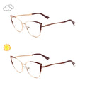 Fashion Women's Photochromic Metal Eyeglasses with Cat Eye Frame Color-Changing Temple for Diamond-Shaped Face for Ladies