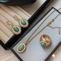 Premium Vintage Natural Celestial Stone Enamel Pendant Necklace Earrings Logo Jewelry Set Customized