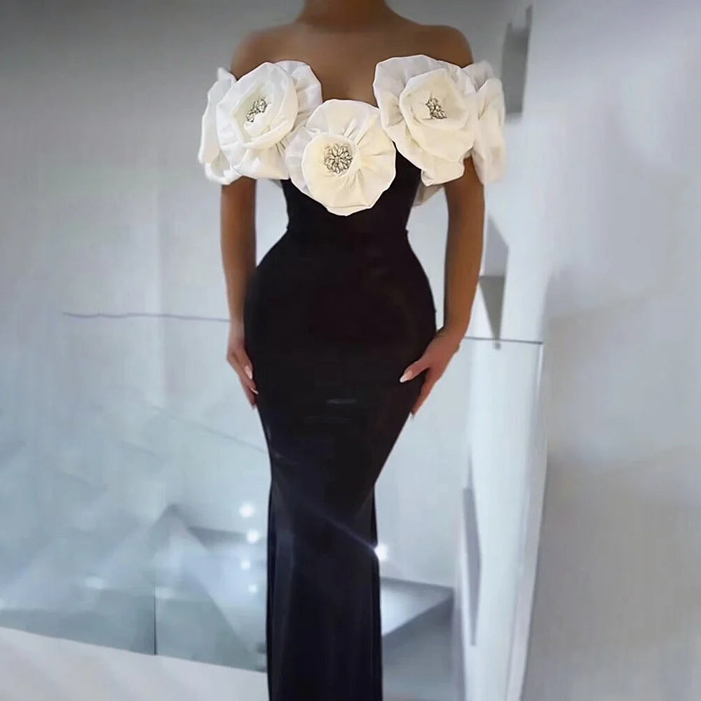 3d Flowers Diamond Black Maxi Long Bandage Elegant Evening Night Club Party Dinner Wholesale Women Dress Manufacturer Vestidos MegaBDM
