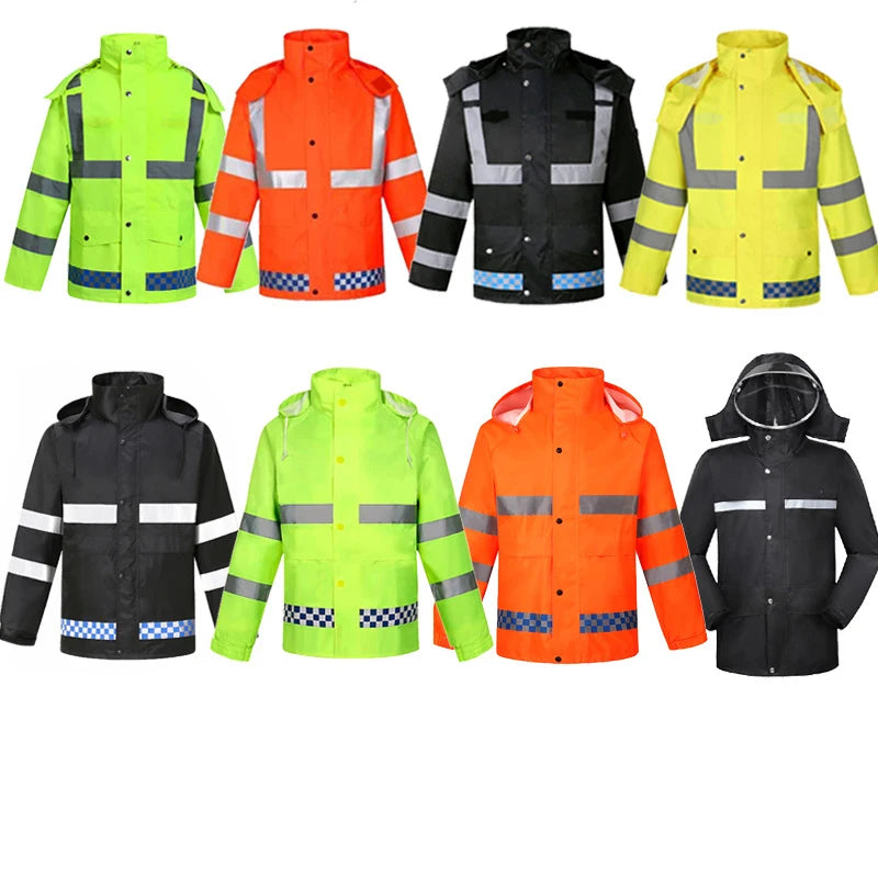 Reflective Rain Set for Traffic Rescue Duty PU Oxford Cloth Split Type Adult Rainproof Raincoat