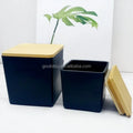 Wholesale Square Black Glass Candle Container Jars With Wooden Lid for Making Candles