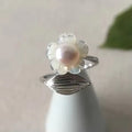 Fashion Jewelry S925 Sterling Silver Pink Freshwater Pearl Flower Open Ring