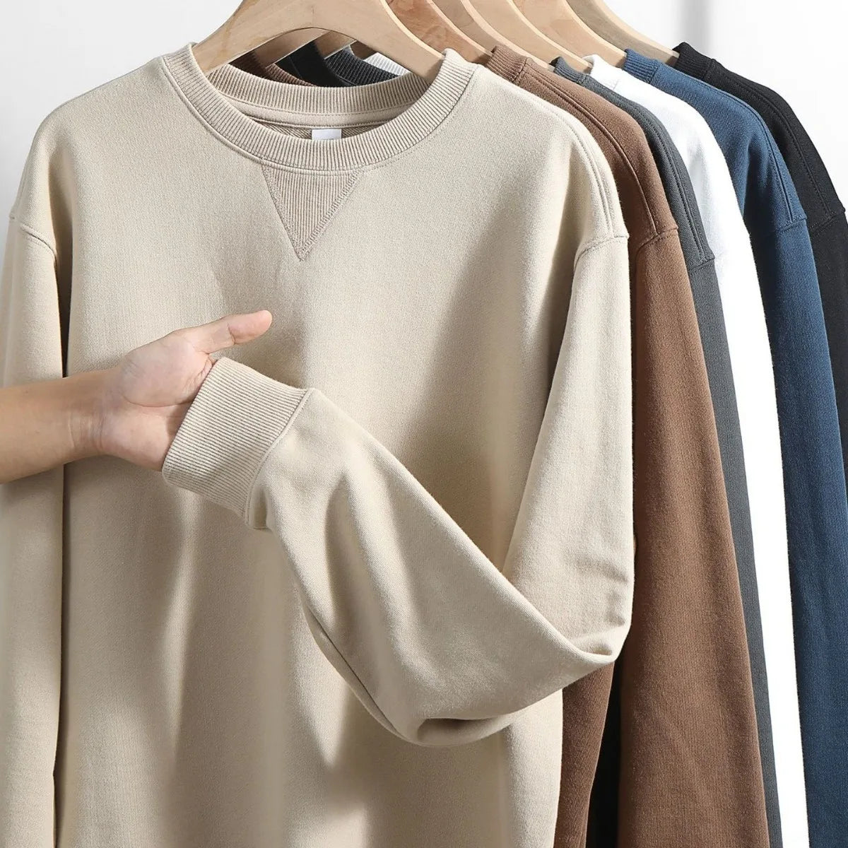 Wholesale  Blank 380gsm Unisex French Terry Cotton Crewneck Sweatshirt Solid for Men Capuche Unisexe