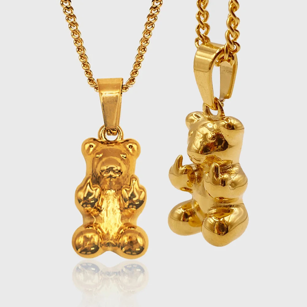 Custom Crafted Mens Jewelry Pvd 18k Gold Chain Offensive Bear Pendant Necklace Stainless Steel Vintage Compass Crucifix Necklace