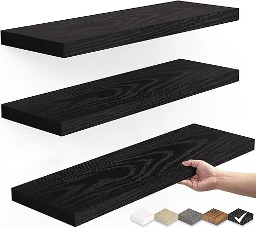 Modern Style Wall-Mounted Wooden Shelves Set 22 Pound Capacity for Bathroom Living Room Wardrobe for Hanging Books Room