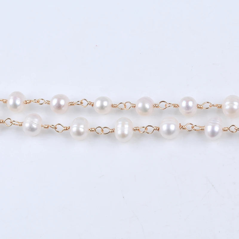 ZHUJI Natural White 6-7mm Potato Freshwater Pearl Manual Chain for Jewelry Making
