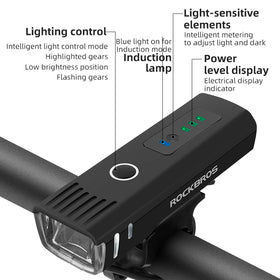For Waterproof 1500mAh 250 Lumens 4 Modes Bicycle Flashlight Smart Induction USB Rechargeable Bike Head Light