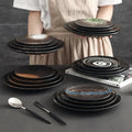 10 Inch Large Porcelain Round Plate Sets Flat Colorful Pattern Dining Plates for Kitchen