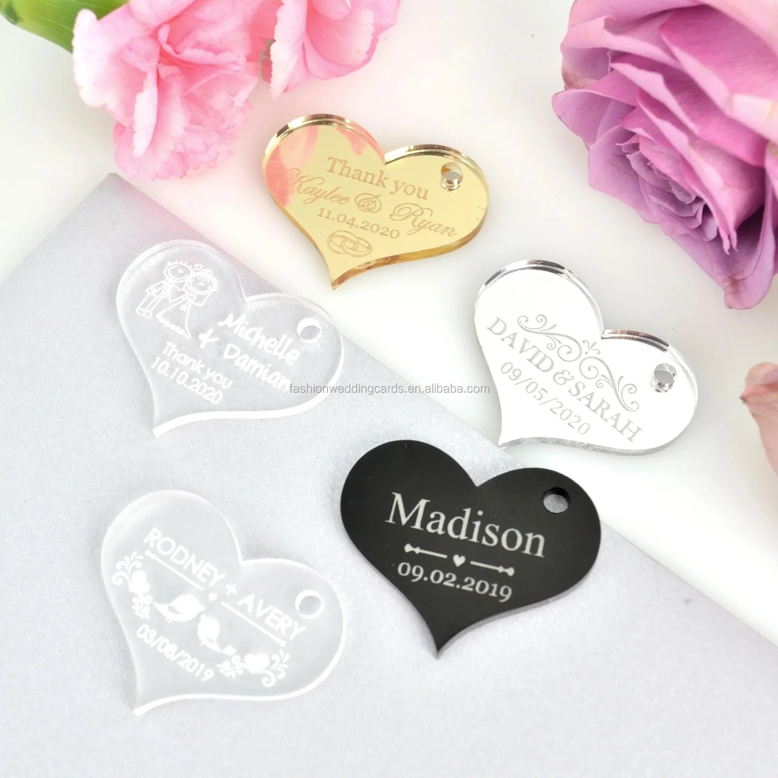 Heart Shape Acrylic Labels Acrylic Tag Design Engraved LOGO Thank You Label Name Place Card for Wedding Favor Decoration