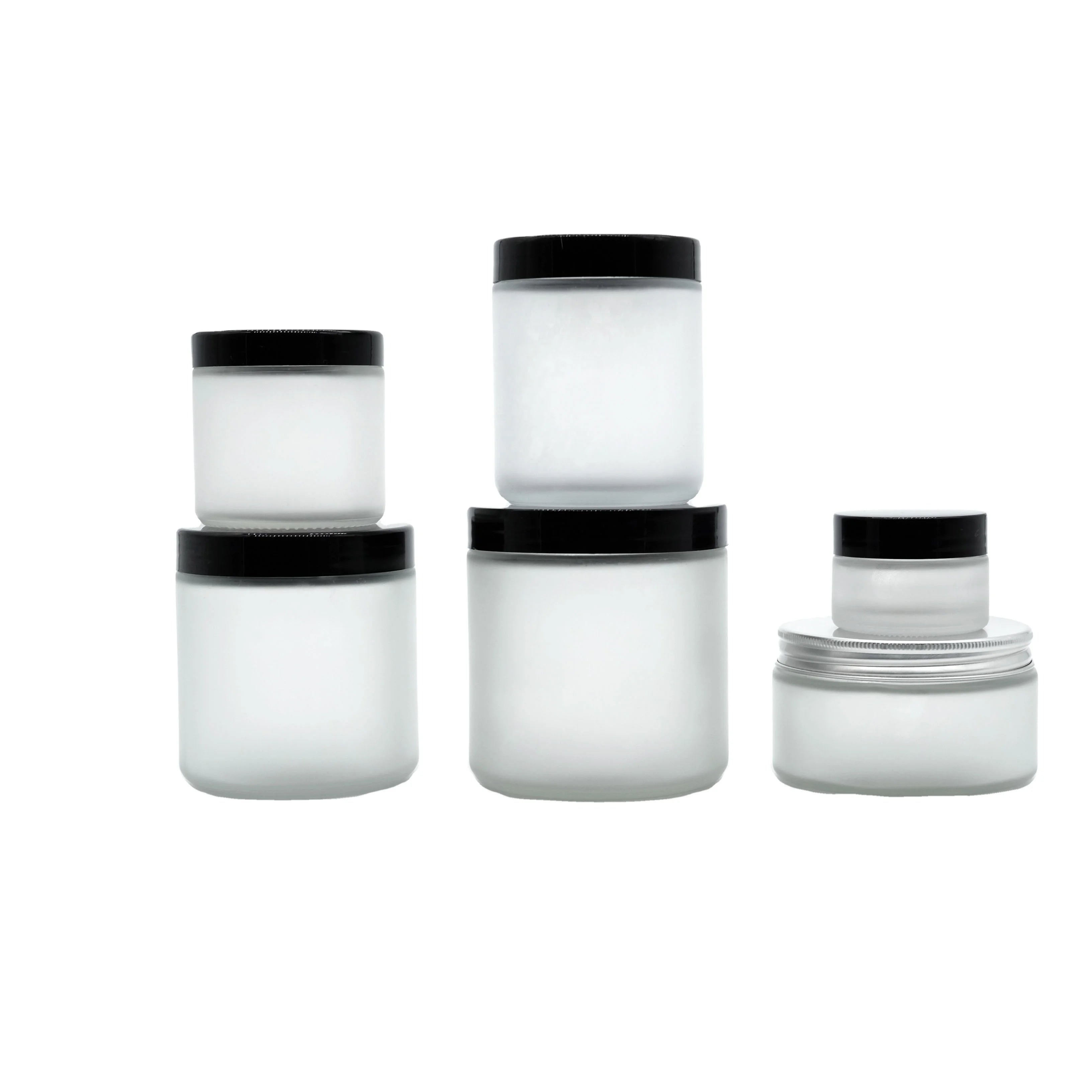 Factory Supplier Straight Side Round Shape Glass Terrine Miel   with Aluminum Lid for Mascara and Skin Care Cream Storage