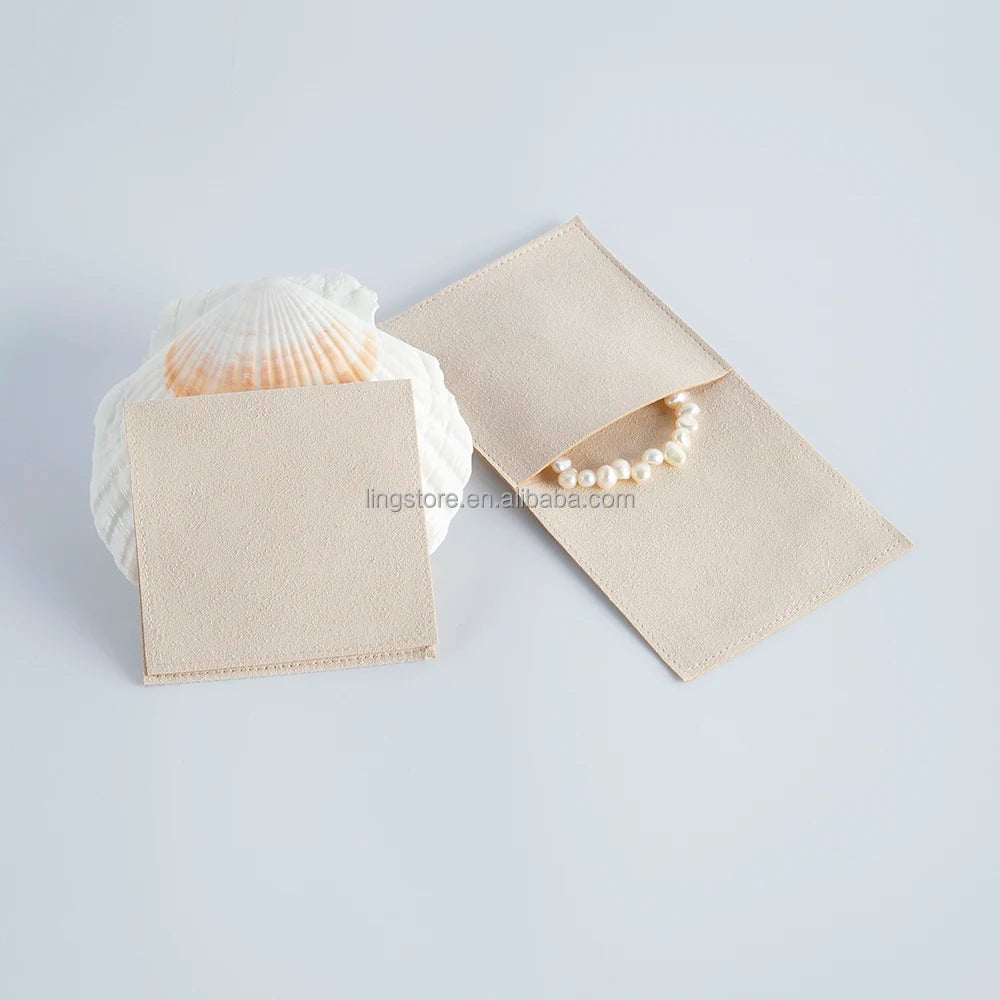 Wholesale 8x8cm Classic Beige Microfiber Jewelry Storage Holder Envelope Bag for Necklace Earring Guasha Board Other Jewellery