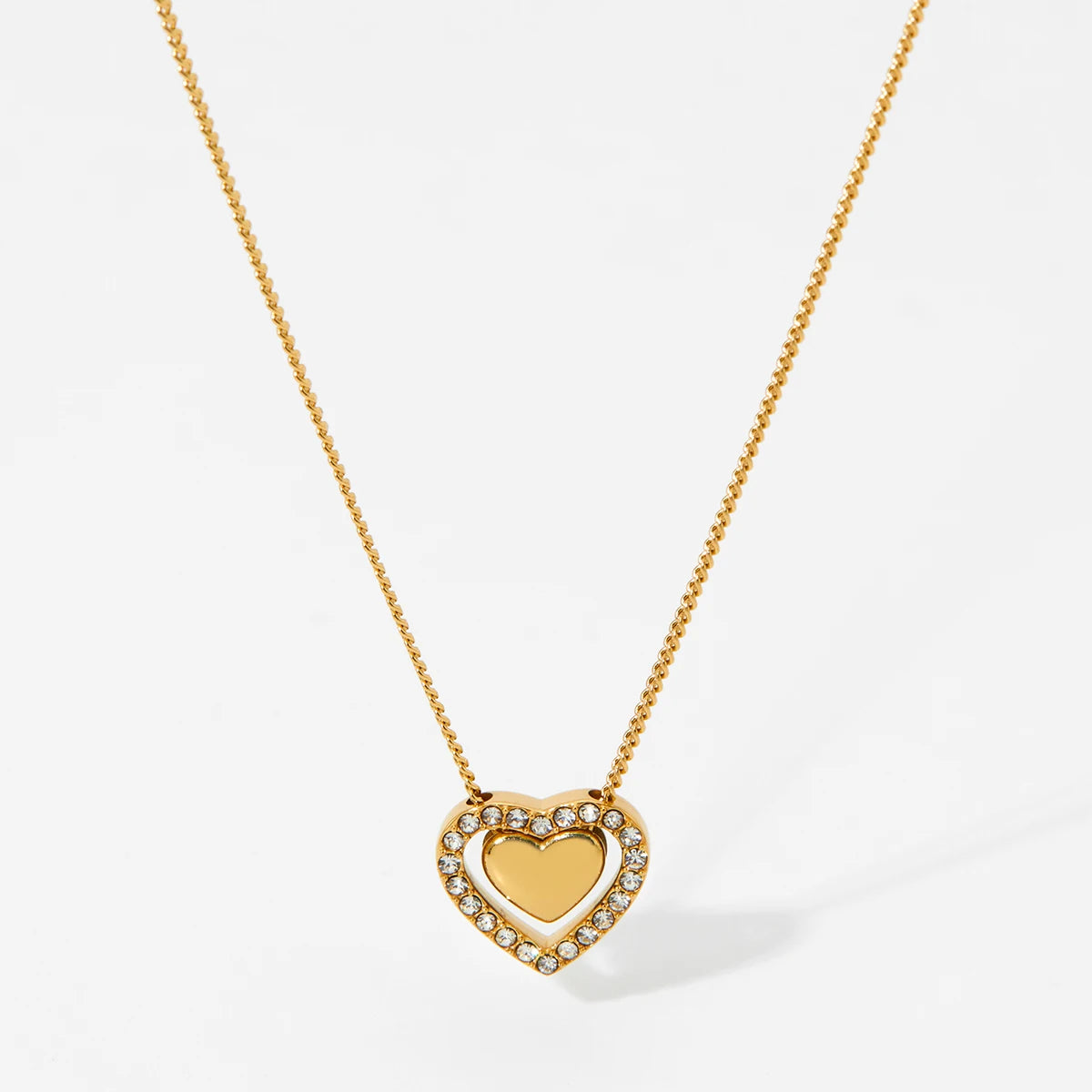 Clioro Women's Stainless Steel Trendy Heart Pendant Necklace Gold Plated Tiny Dainty Non-Translucent Heart Necklace