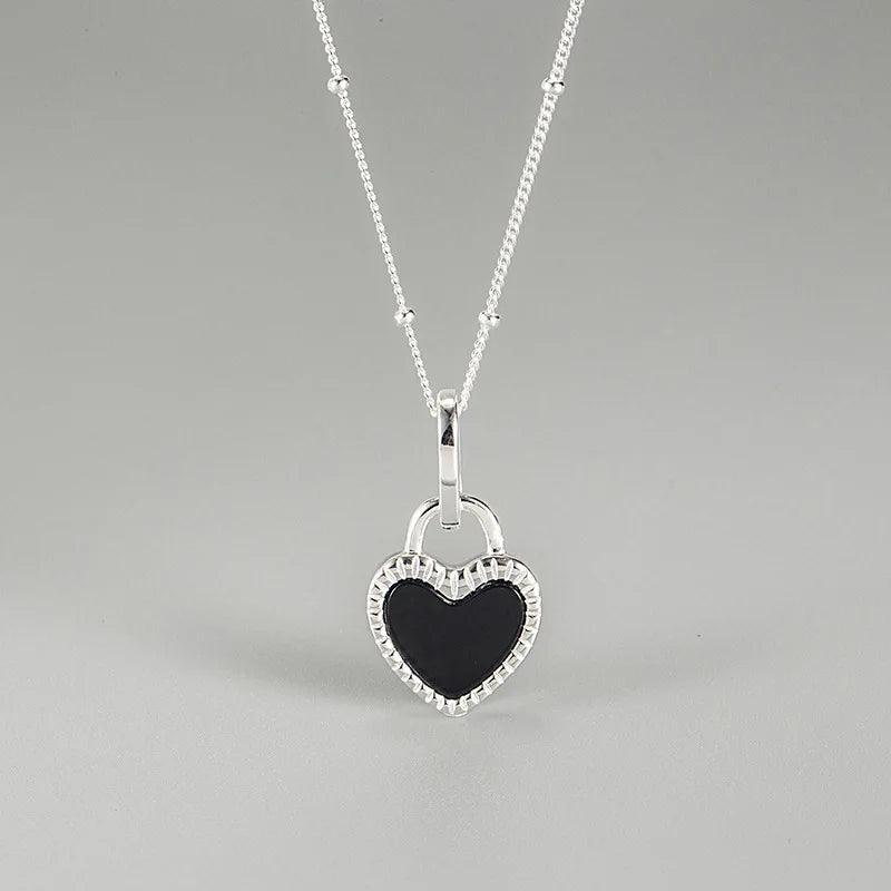 Fashion 925 Sterling Heart Necklace Reversible Agate Shell Gemstone Necklace Double Side Pendant Necklaces for Women Wholesale