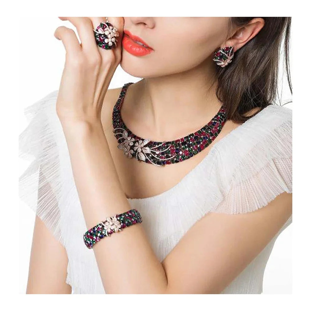 New Necklace Bracelet Earring Ring Set Colorful Chain Necklace Earrings Rings Necklace Jewelry Set Bracelet Bridal Jewelry Set