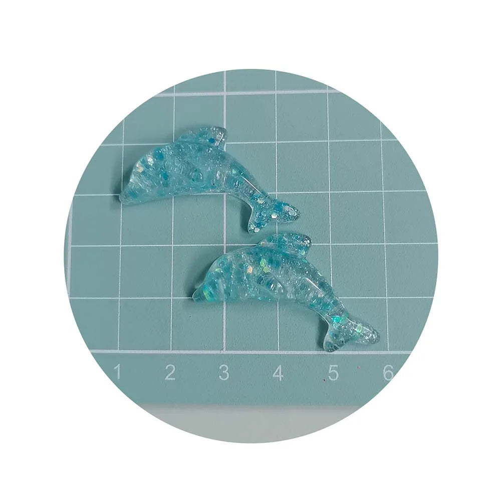 Kawaii Ocean Series Artificial Dolphin Resin Flatback Cabochon Glitter Phone Case Decoration for DIY Scrapbooking Crafts