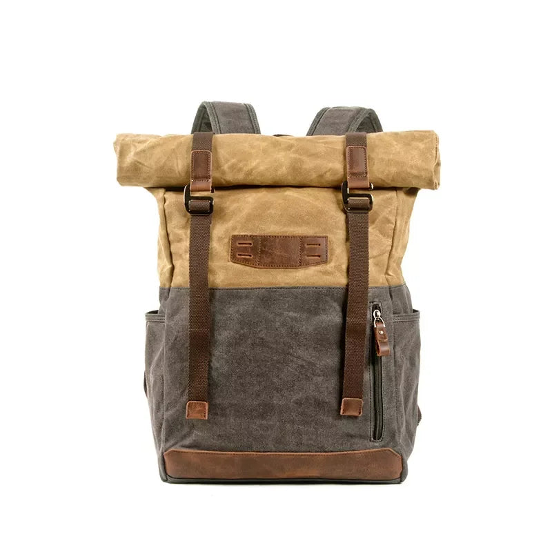 Casual Camping Hiking Travel Canvas Bag Canvas Rucksack Vintage Backpack for Men Roll Top School College Backpack