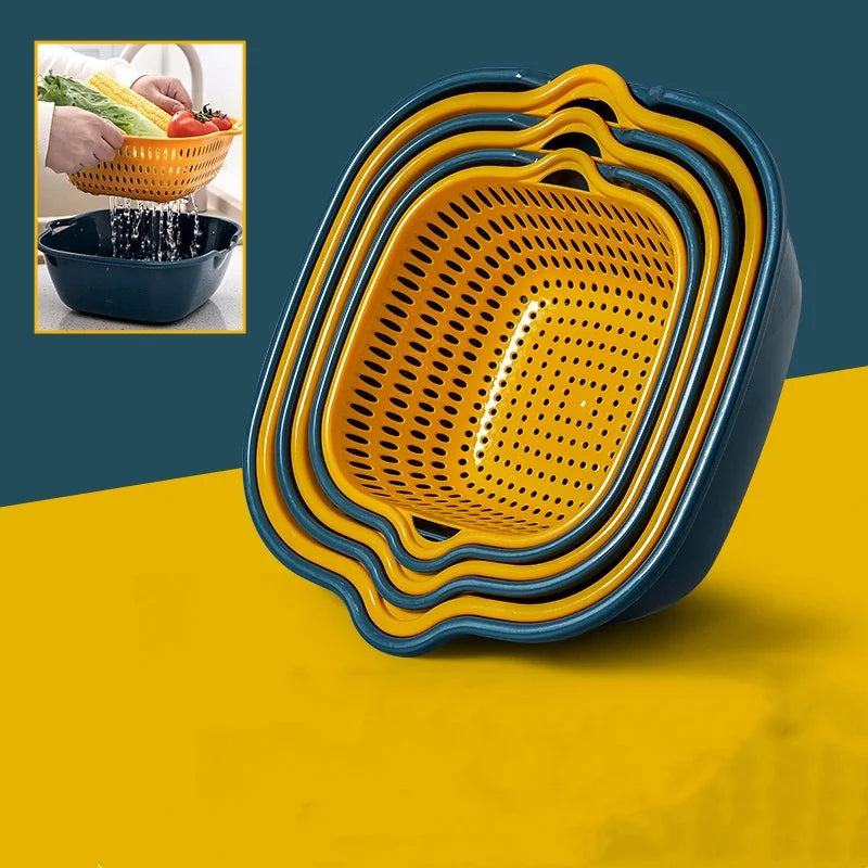 Large Capacity Thickened Double-Layer Drainage Basket Set of Six Kitchen Storage Plastic Vegetable Washing Basket Safe Material
