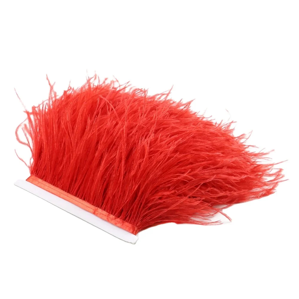 Factory Spot Ostrich Feather Accessories Trims Skirt Raw Colored Cloth with Ostrich Silk Edge