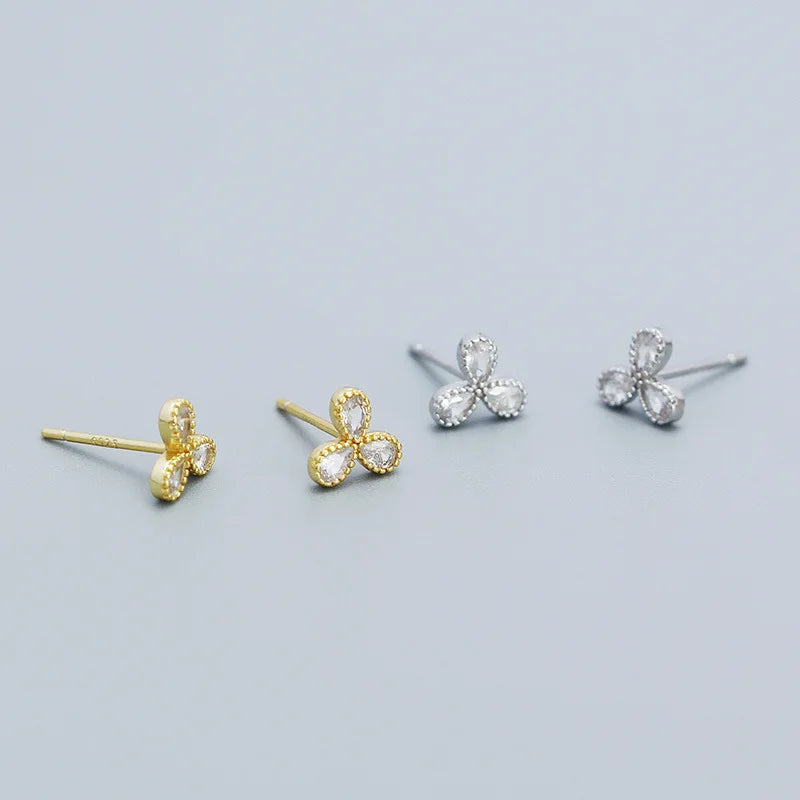 925 Sterling Silver Earrings 18K Gold Mini Zircon Clover Stud Earrings