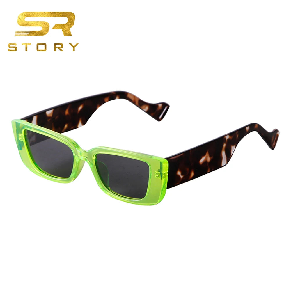 STORY STY3910K UV400 LENS Green Punk Rectangle Vintage Sunglasses Fashion Retro Fluorescent Sunglasses Women Men