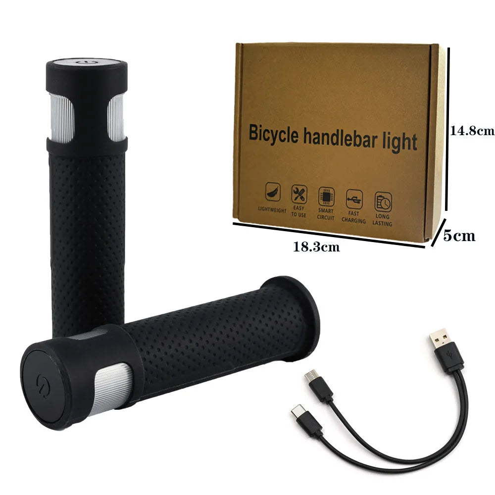 LED Bicycle Handlebar Grips with Type-C Charging | Anti-slip Rubber MTB Road Bike Grips for Cycling Accessories