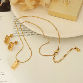 Minimalist Titanium Steel Jewelry Set Geometry Square Pendant Necklace Earrings Set Stainless Steel Jewelry Set for Women