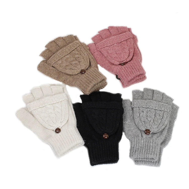 Jacquard Knitted Winter Fashion Funky Fingerless Gloves for Women