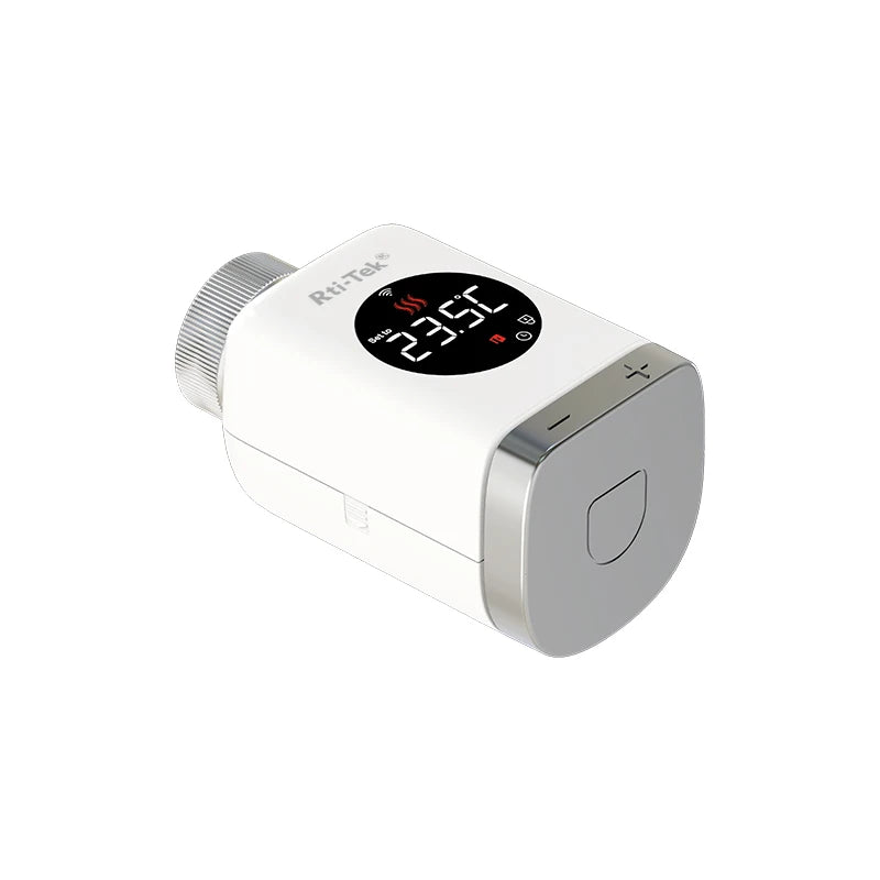 RTI-Tek TRV for Apartment Radiator Smart Thermostatic Valve LCD Screen Zigbee Tuya Weekly Programmable PID Mode Hydronic 2-Year