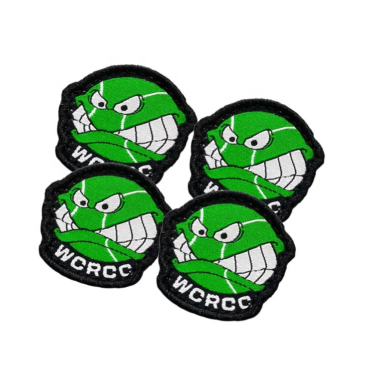 Custom Logo Eco-Friendly Woven Patches Merrow Border OEM Sew-On Embroidered Flower Shape Clothing Jeans Fabric Hook Loop Hats