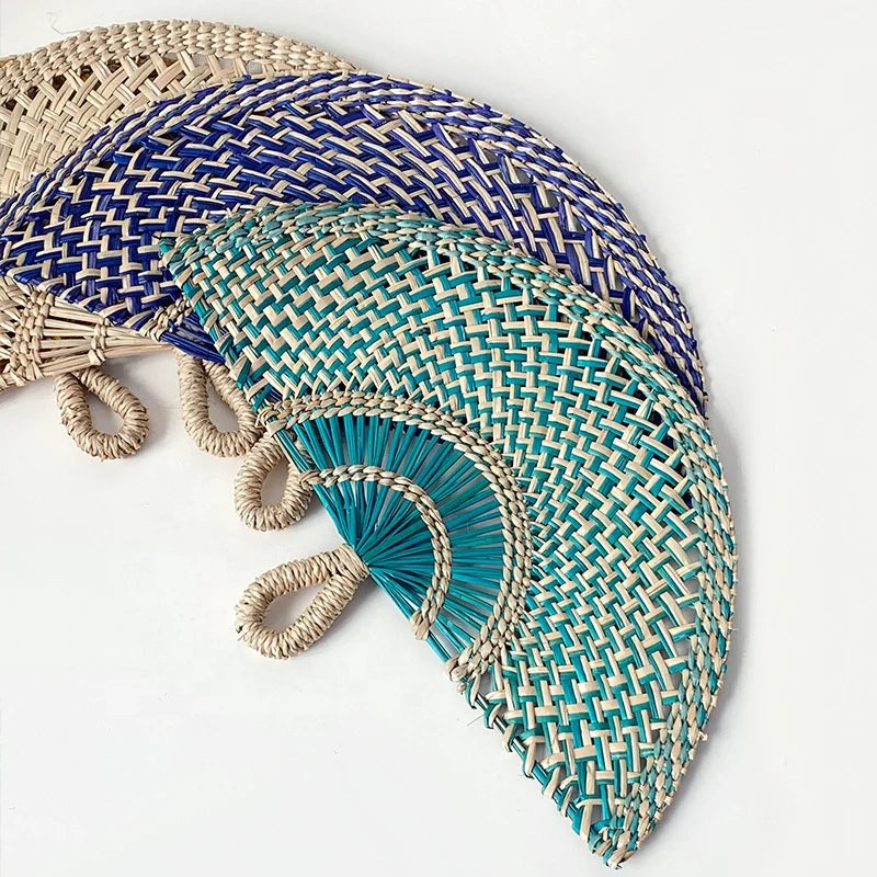 FAREA Wholesale Natural Seagrass Woven Straw Hand Fan Novelty Gift for Living Room Porch Wall Decor Background Fan Pendant