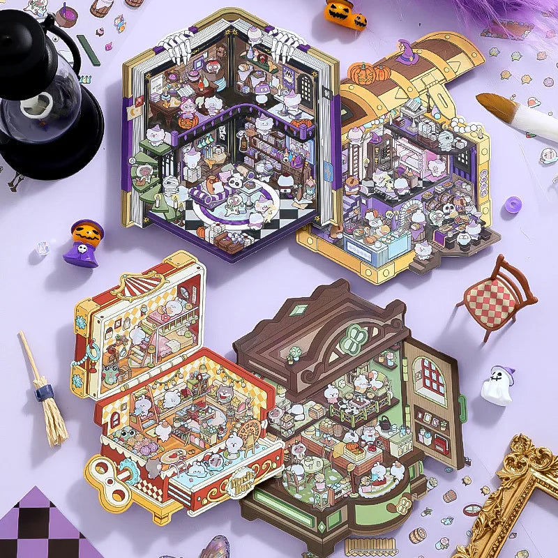 3 Stickers Per Pack Storage Landscape Series Cute Three-dimensional Die-cut Handbook Decorative Collage Material 4 Models