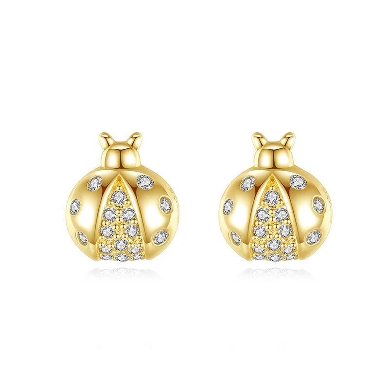 CZCITY Fashion Ladybug 2026 Clear CZ Designer Children Earrings Jewelry Gold Plated Stud Earrings for Women