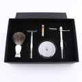RTS Private Label Mens Shaving Kit Brass Double Edge Safety razor with Stand Badger Hair Shaving Brush MegaBDM