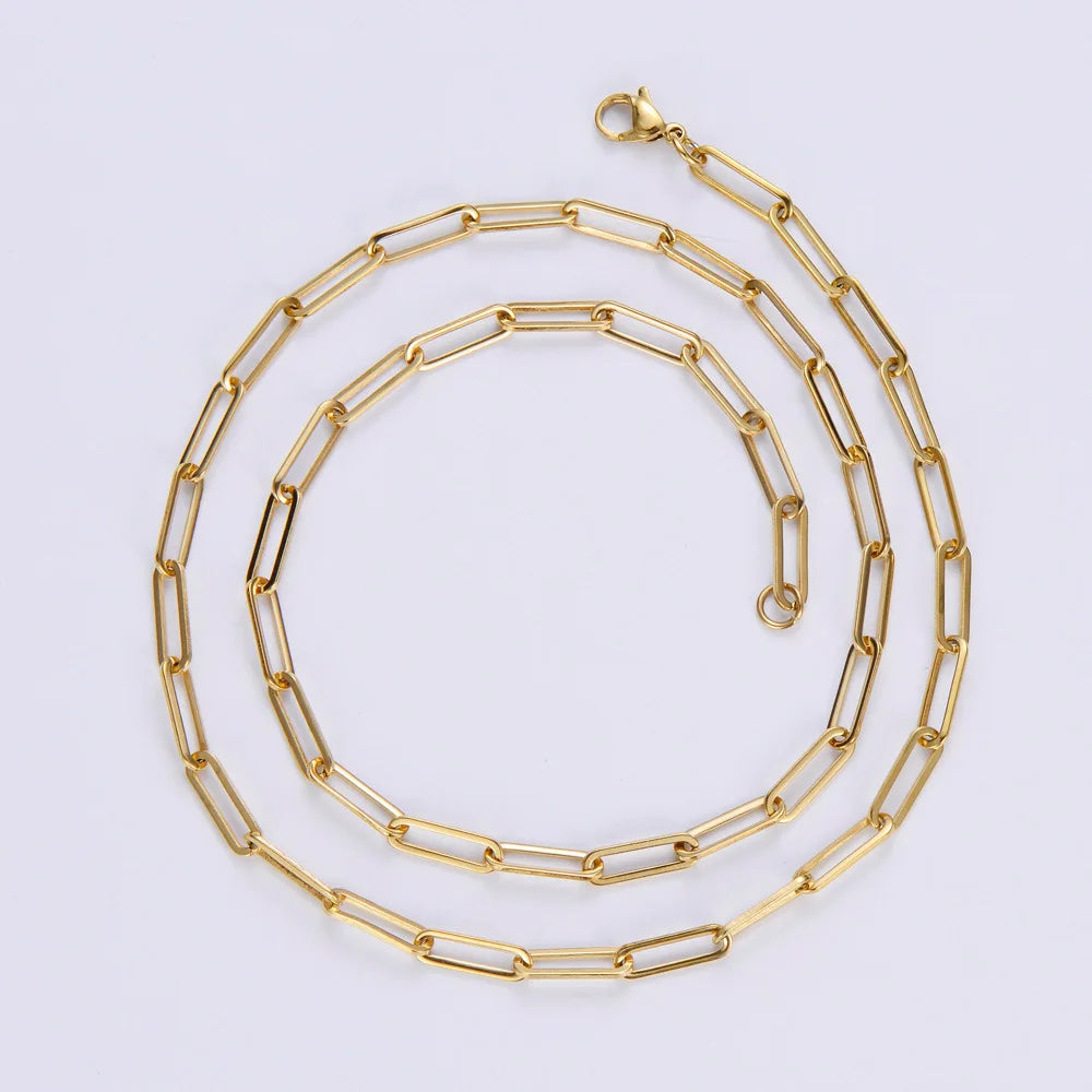 New Gold PVD Plated Paperclip Chain Necklace Bracelet Jewelry 18k Gold Paperclip Necklace Stainless Steel Paperclip Link Chain